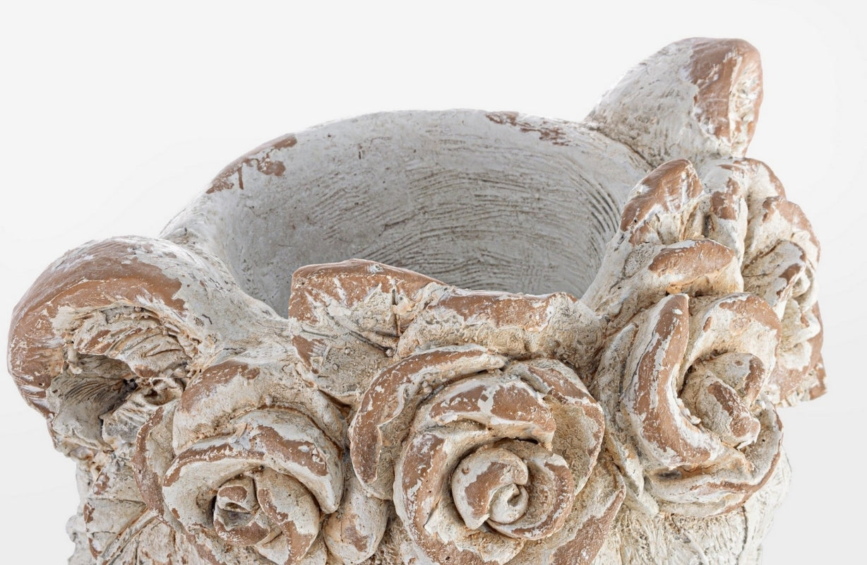 Vaso Testa Leone con Ghirlanda di Rose Magnesia D37X44H Bizzotto