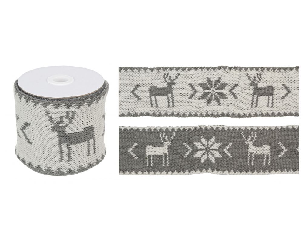 NASTRO PER PACCHI REGALO RENNA GRIGIO DOUBLEFACE 8X200CM