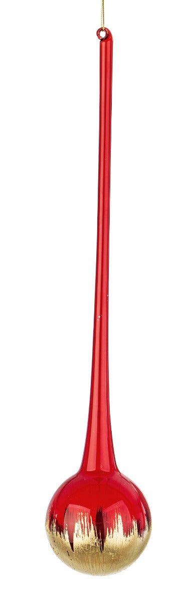 PENDAGLIO BOLLA IN VETRO CON DECORAZIONI ROSSO/ORO D.7.8CM