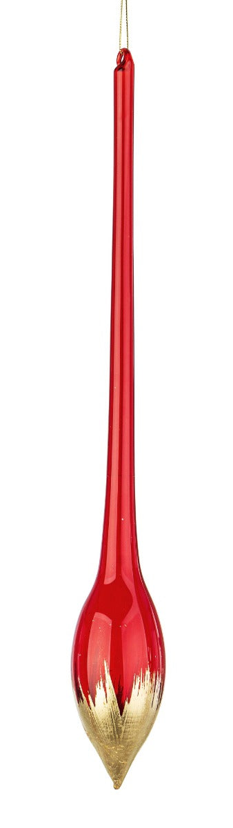 PENDAGLIO GOCCIA IN VETRO CON DECORAZIONI ROSSO/ORO D.5.2CM