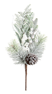 RAMO CON BACCHE BIANCHE E PIGNE 45CM