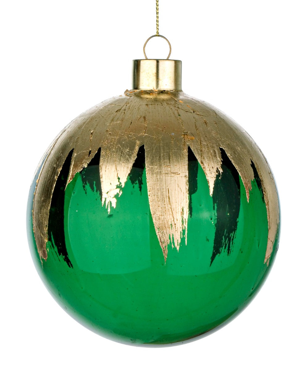 PALLINA IN VETRO VERDE/ORO 10CM