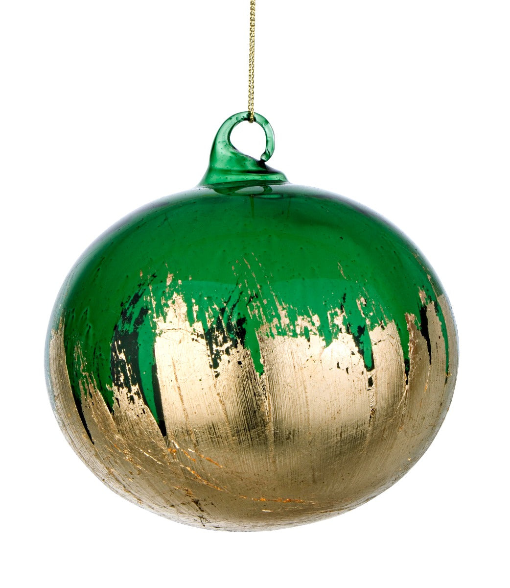 PALLINA IN VETRO VERDE/ORO 12CM