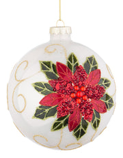 PALLINA IN VETRO TRASPARENTE CON POINSETTIA 10CM