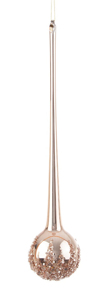 PENDAGLIO BOLLA IN VETRO CON DECORAZIONI ORO ROSA CHIARO D.7.8CM
