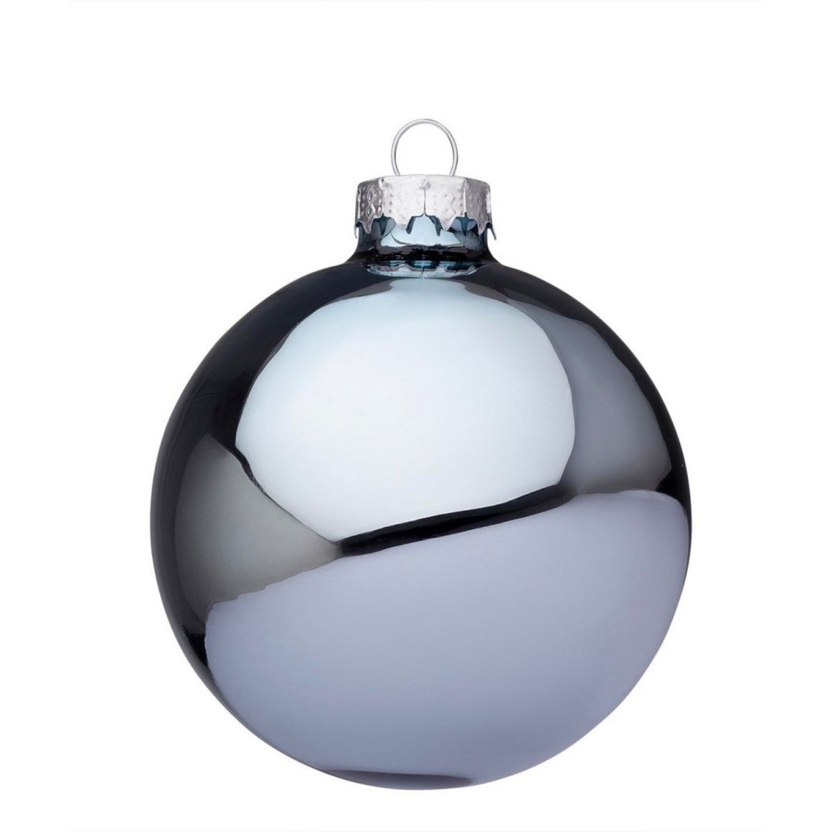 PALLINA DI NATALE IN VETRO CELESTE POLVERE LUCIDO DIAMETRO 8CM