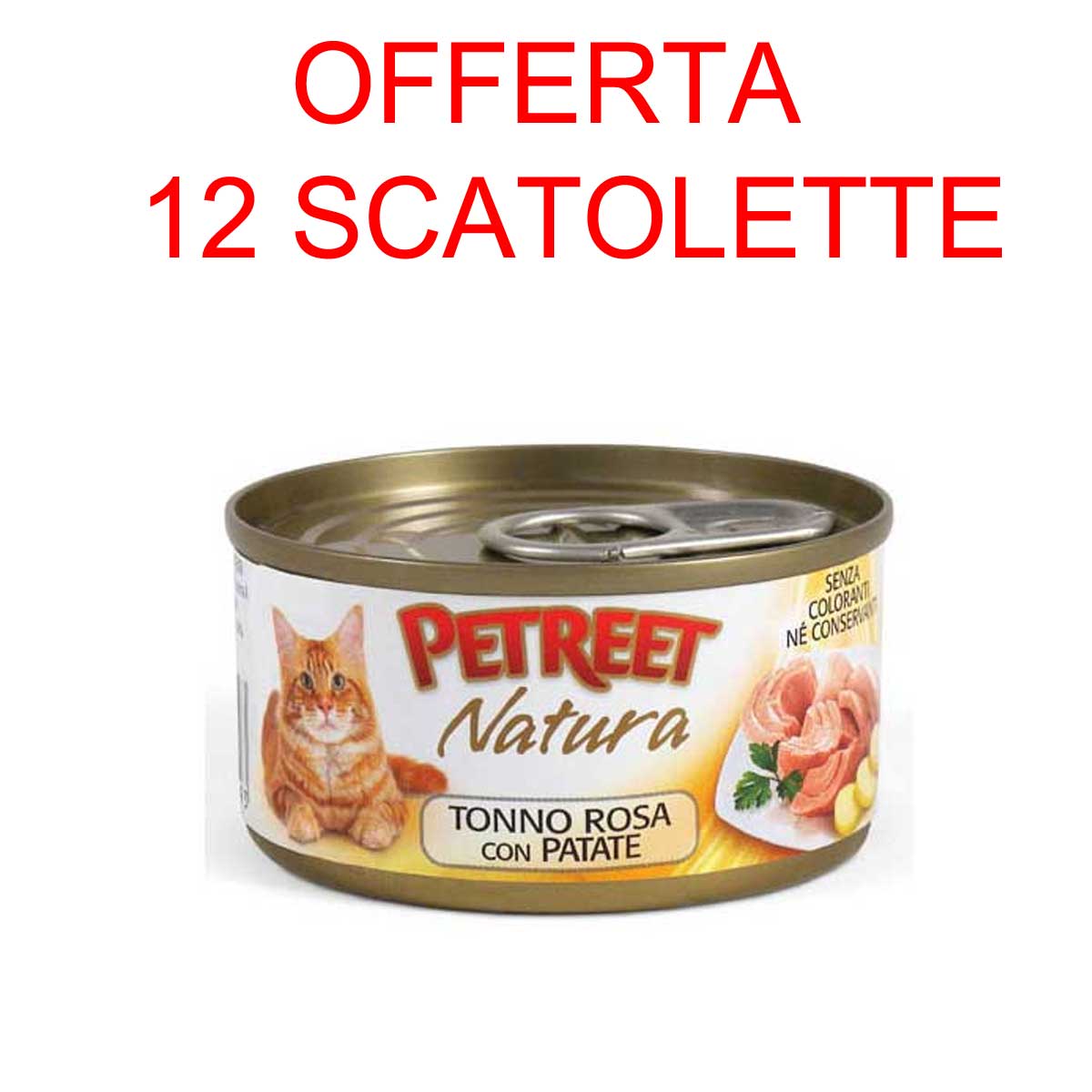 OFFERTA 12 SCATOLETTE CIBO UMIDO GATTO NATURA TONNO ROSA/PATATE 140 GR