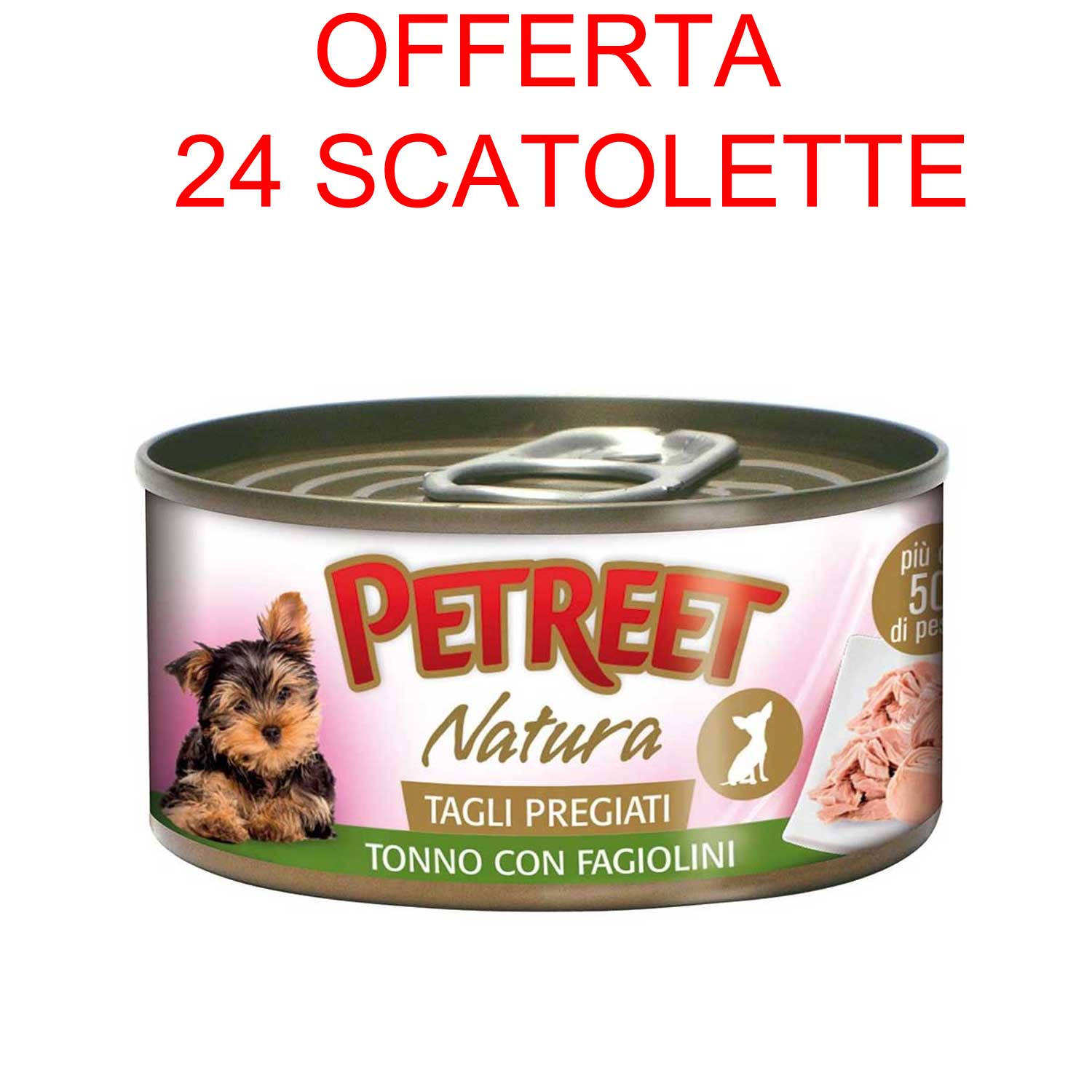 OFFERTA 24 SCATOLETTE CIBO UMIDO TAGLI PREGIATI CANE TONNO/FAGIOLINI 85GR
