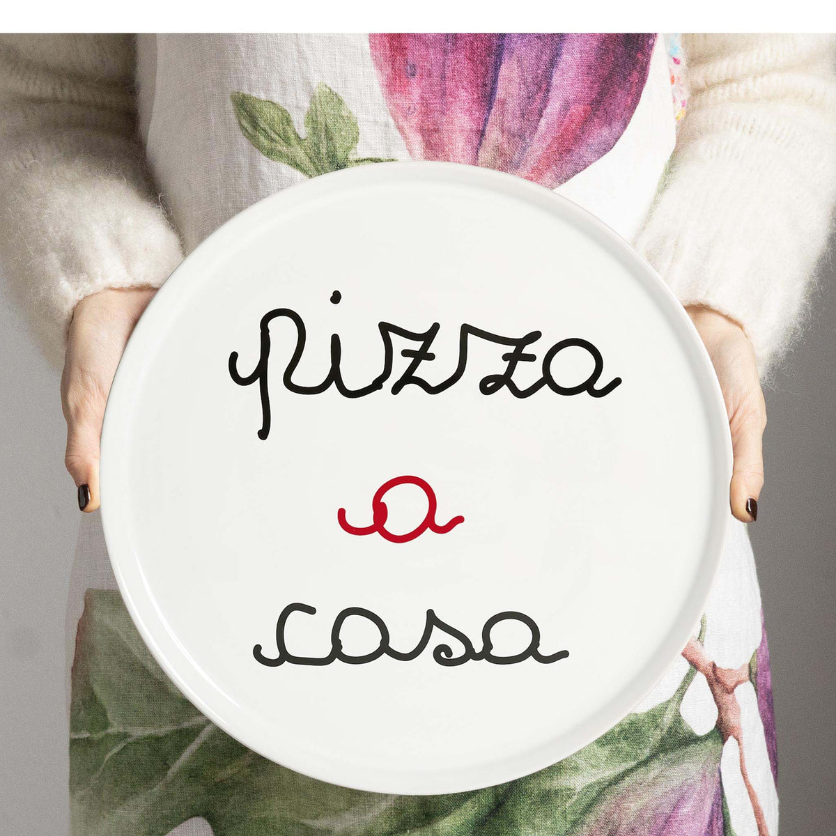 Piatto pizza Pizza A Casa 31,5 cm Bianco con Scritta Nera e Rossa Simple Day