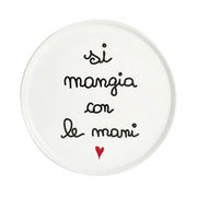 Piatto pizza "Si mangia con le mani", D31,5 cm, bianco