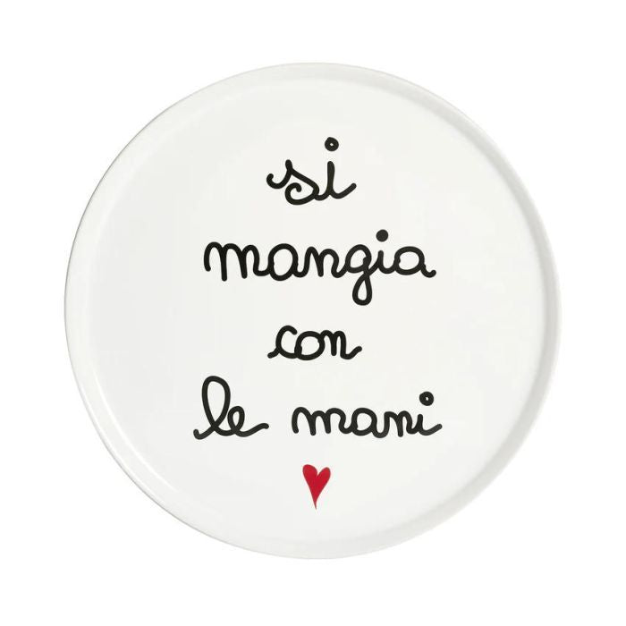 Piatto pizza "Si mangia con le mani", D31,5 cm, bianco