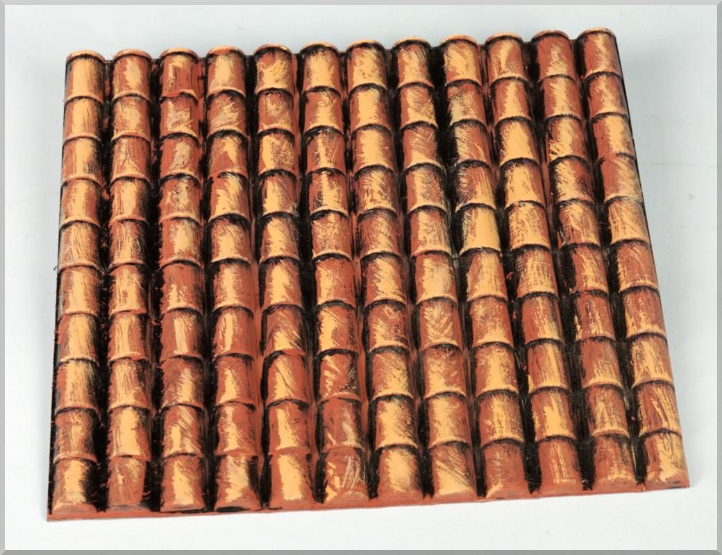 PANNELLO PLASTICA TETTO TEGOLE GRANDI ROSSE SFUMATE 35X25CM