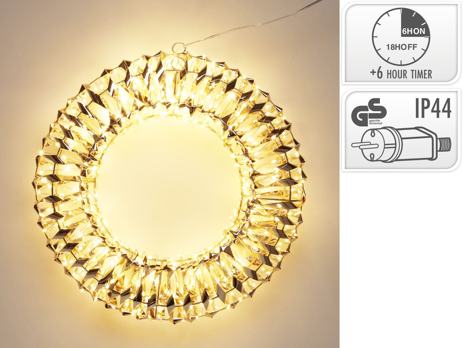 Corona luminosa a LED, 480 LED, 38 cm, colore oro