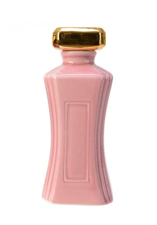 PORTACANDELE ROSA IN PORCELLANA BOTTIGLIA DI PROFUMO 8X8X16CM