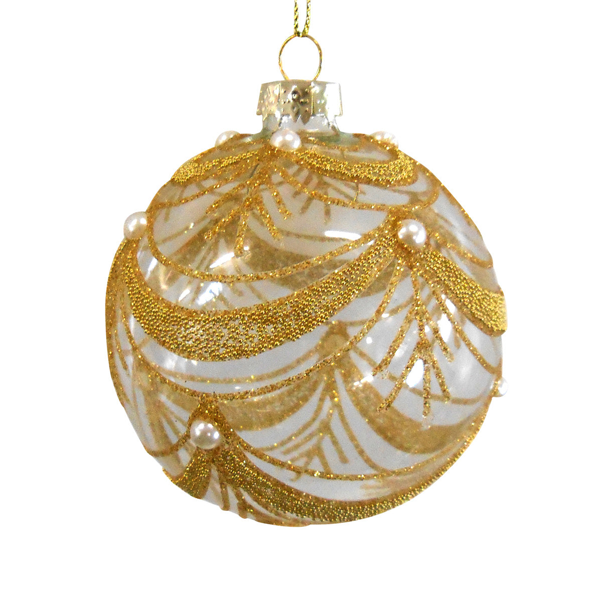PALLINA IN VETRO TRASPARENTE CON DECORAZIONI ORO Ø8CM