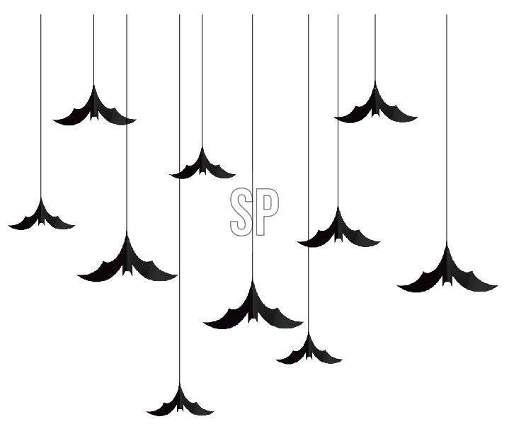 10 PENDENTI A FORMA DI PIPISTRELLI NERI IN CARTA