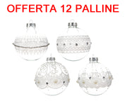 OFFERTA 12 PALLINE DI NATALE 8CM TRASPARENTE DECORAZIONE IN ORGANZA ASSORTITA