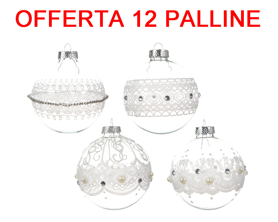 OFFERTA 12 PALLINE DI NATALE 8CM TRASPARENTE DECORAZIONE IN ORGANZA ASSORTITA