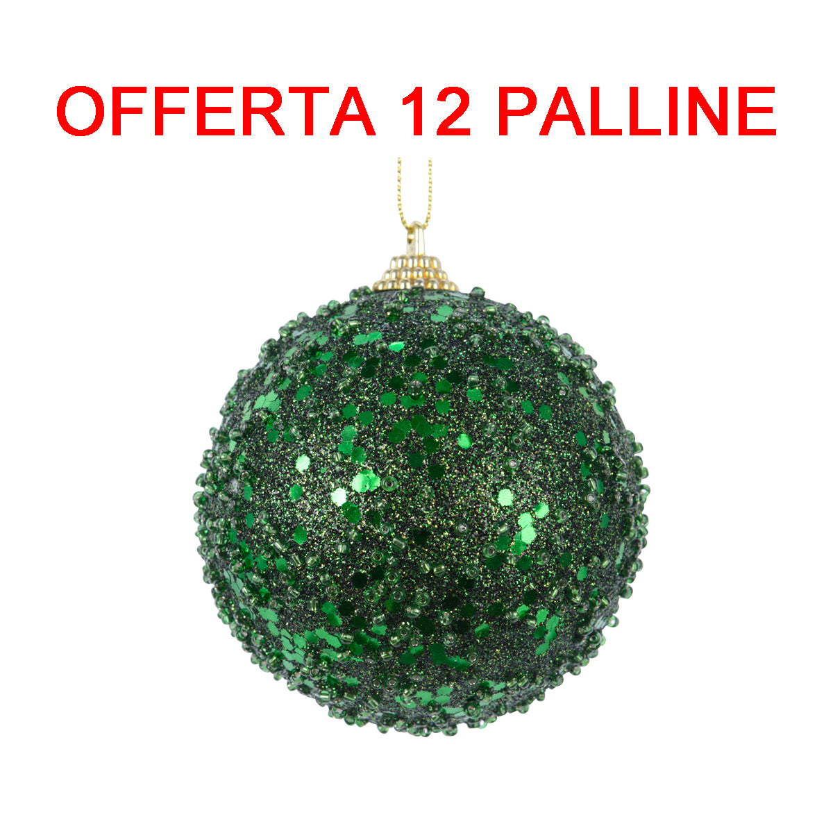 OFFERTA 12 PALLINE DI NATALE 8CM CON GLITTER VERDE PINO
