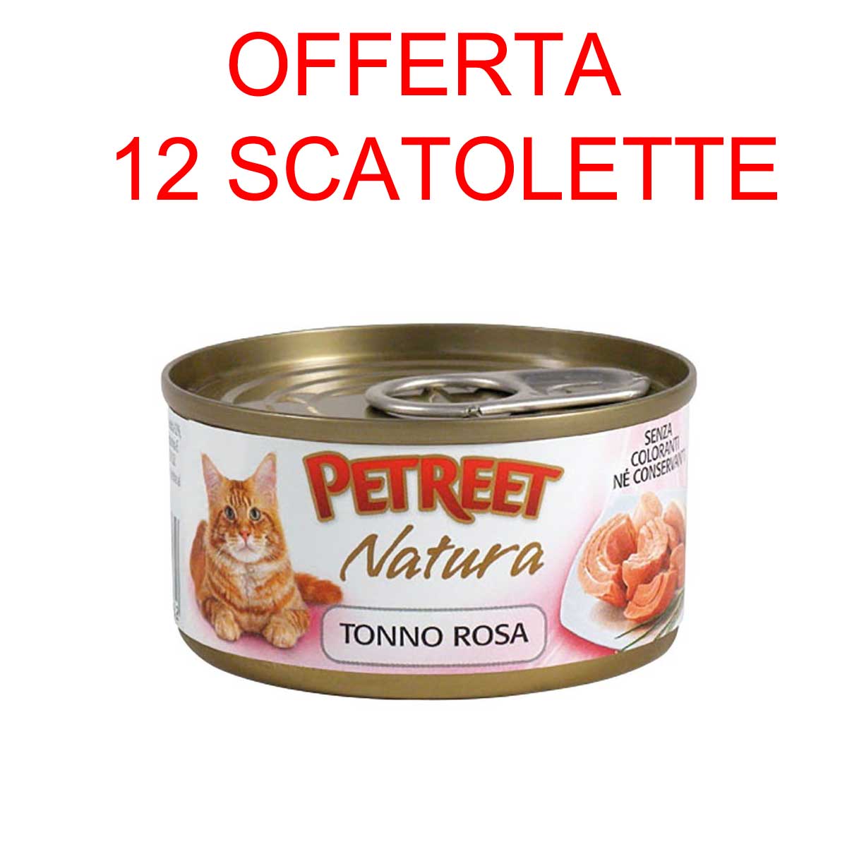 OFFERTA 12 SCATOLETTE CIBO UMIDO GATTO NATURA TONNO ROSA  140GR