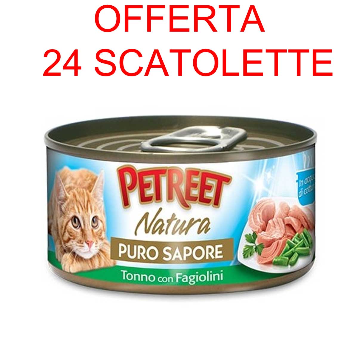 OFFERTA 24 SCATOLETTE CIBO UMIDO GATTO NATURA PURO SAPORE TONNO/FAGIOLINI 70GR