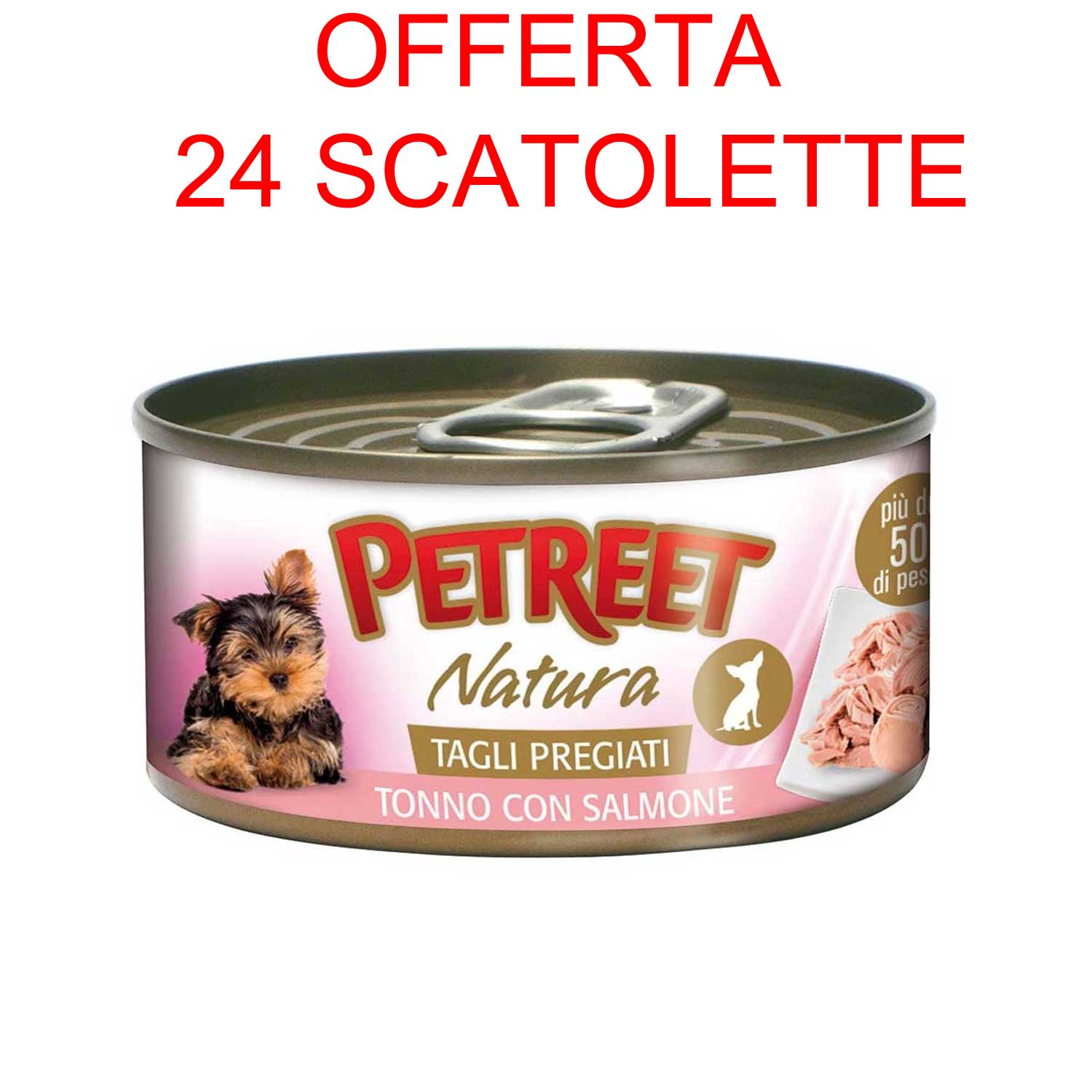 OFFERTA 24 SCATOLETTE UMIDO TAGLI PREGIATI CANE TONNO/SALMONE 85GR