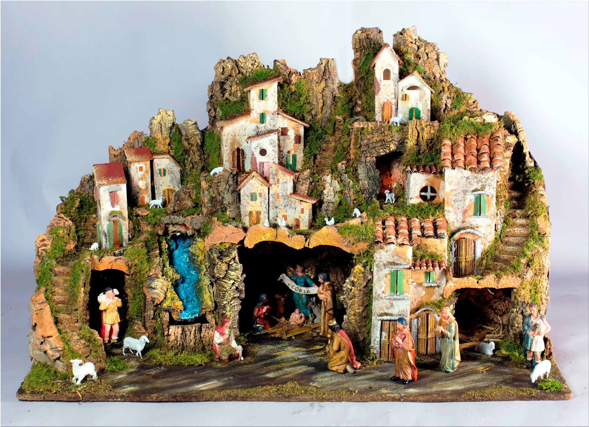PRESEPE COMPLETO 76X40X54CM CON LUCI,CASCATA + NATIVITA' 10CM