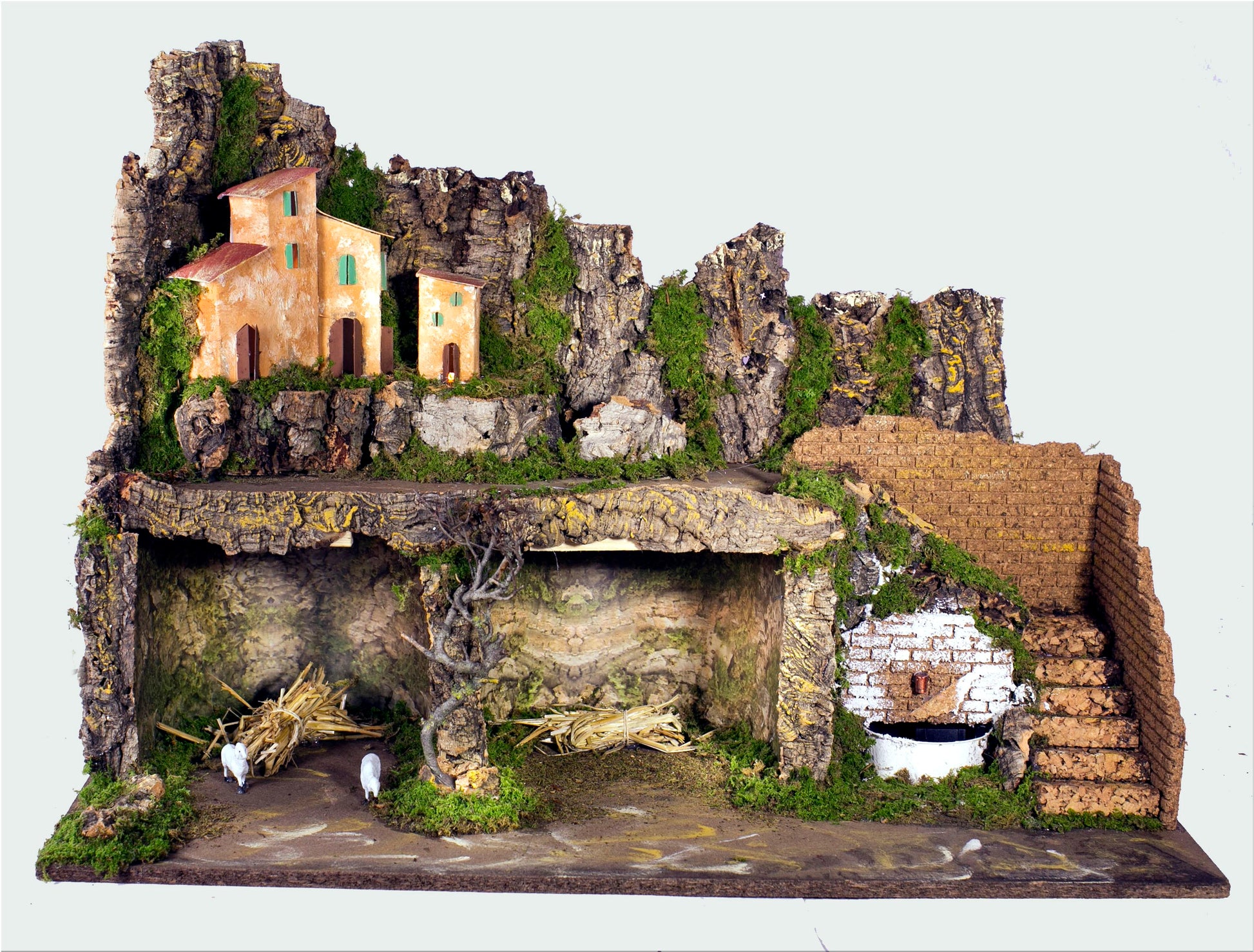 PRESEPE 76X40X54CM CON LUCI E FONTANA CON POMPA E PECORE