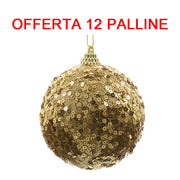 OFFERTA 12 PALLINE DI NATALE 8CM CON GLITTER ORO CHIARO