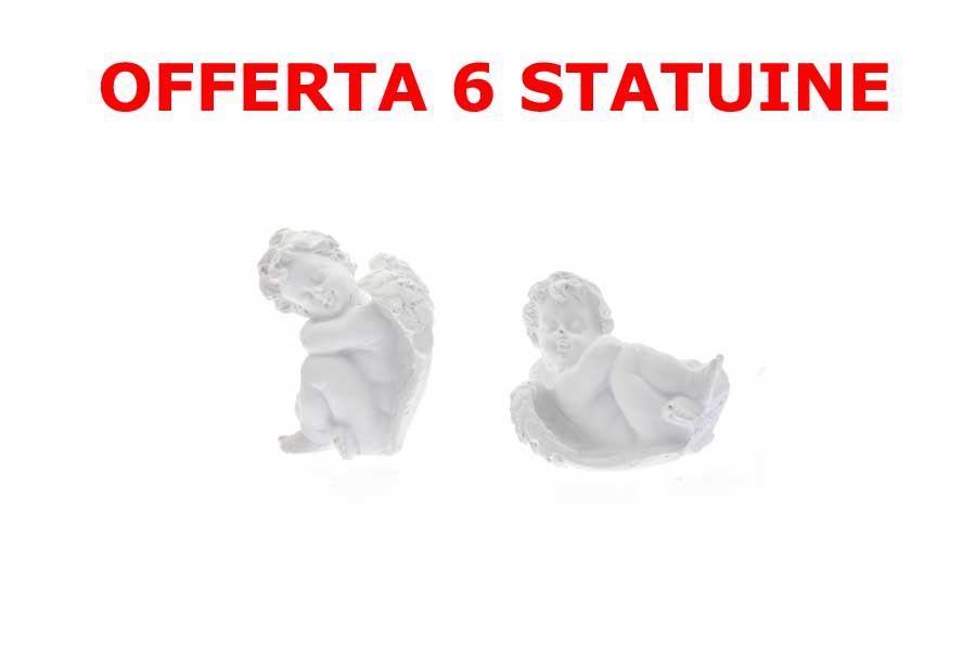 OFFERTA 6 PZ STATUINE ANGIOLETTO RESINA BIANCO 5CM ASSORTITO