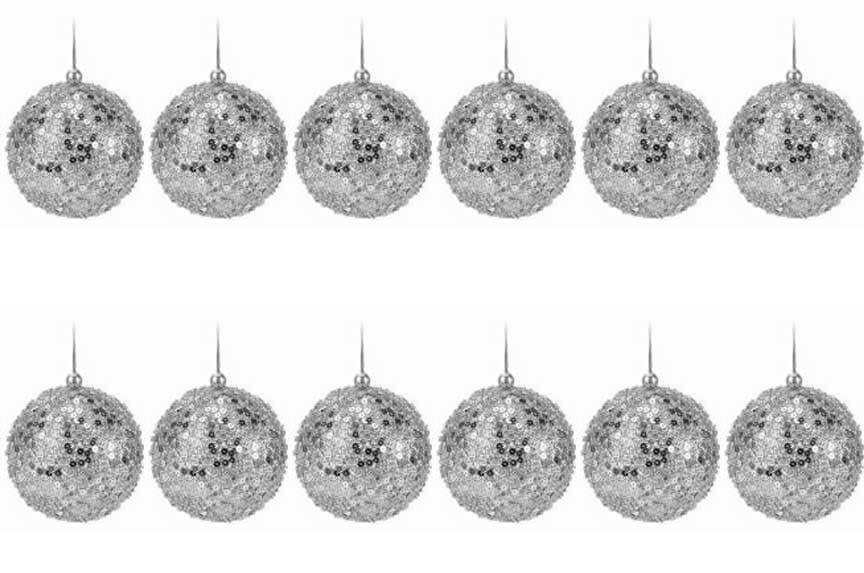 OFFERTA 12 PALLINE DI NATALE 8 CM ARGENTO GLITTERATE