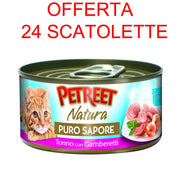 OFFERTA 24 SCATOLETTE CIBO UMIDO GATTO NATURA PURO SAPORE TONNO/GAMBERETTI 70GR