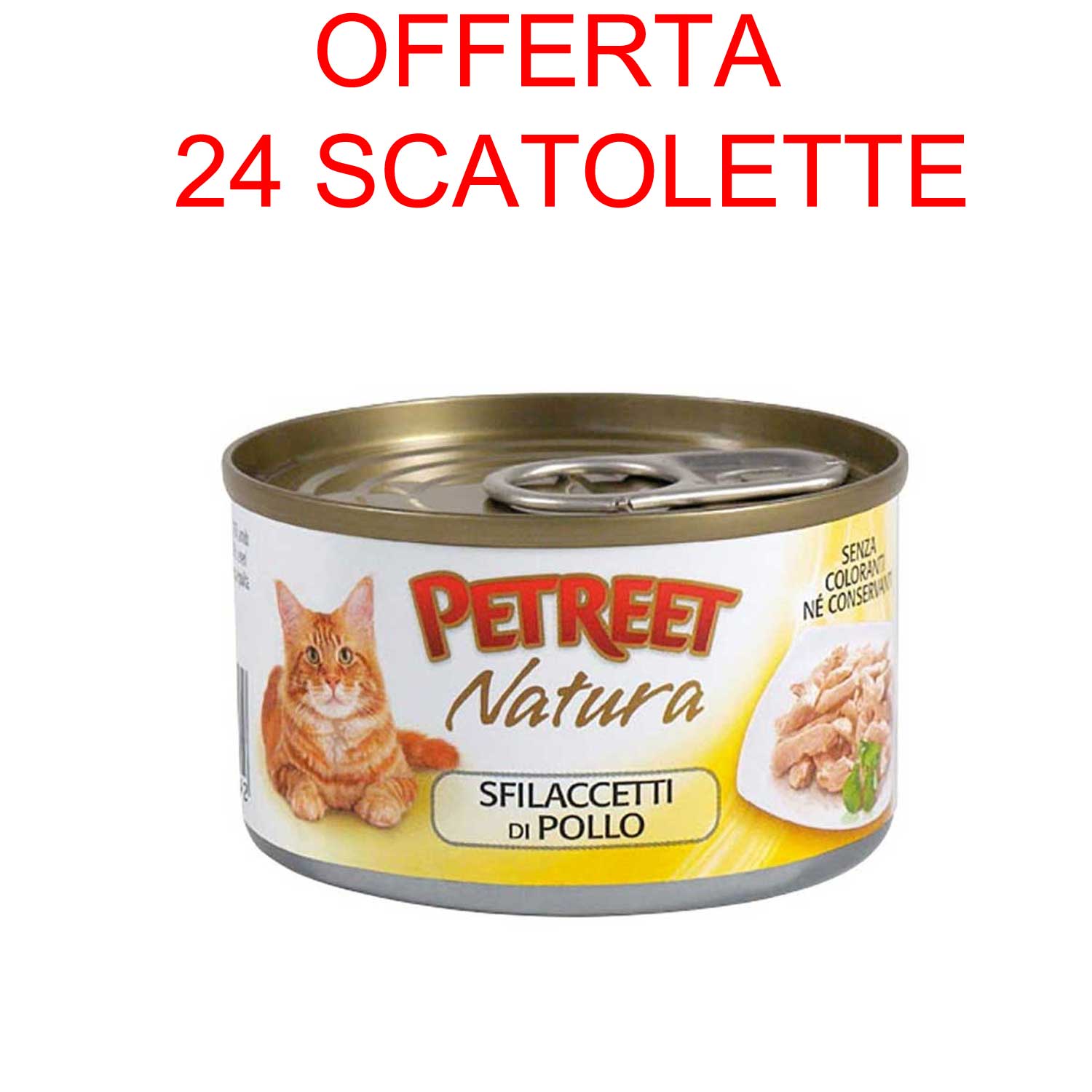 OFFERTA 24 SCATOLETTE UMIDO GATTO NATURA SFILACCETTI DI POLLO 70 GR