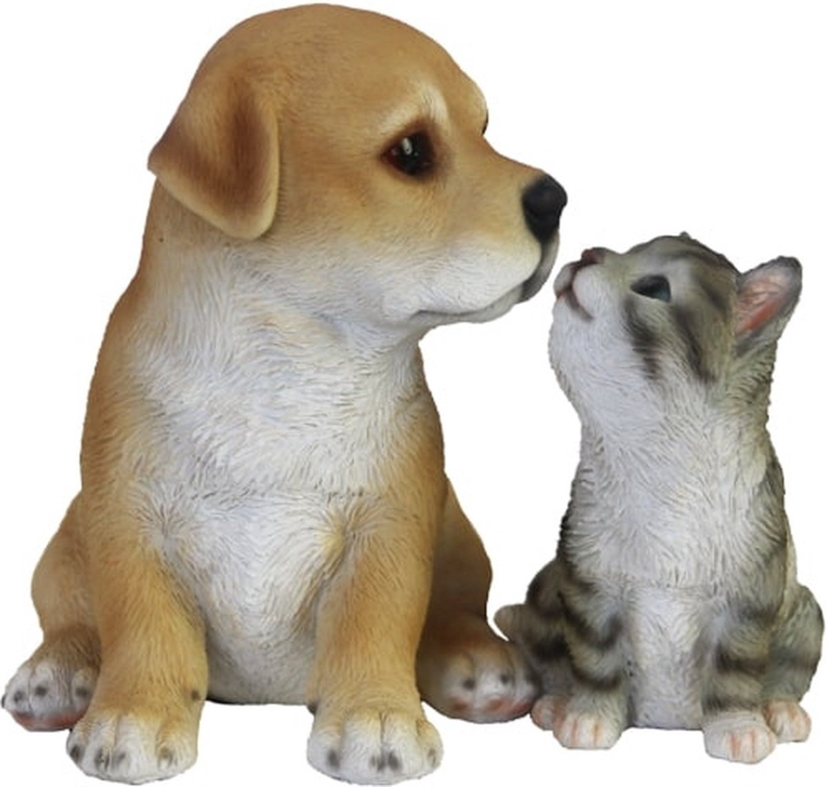 CUCCIOLO DI LABRADOR SEDUTO CON GATTINO IN RESINA 13CM