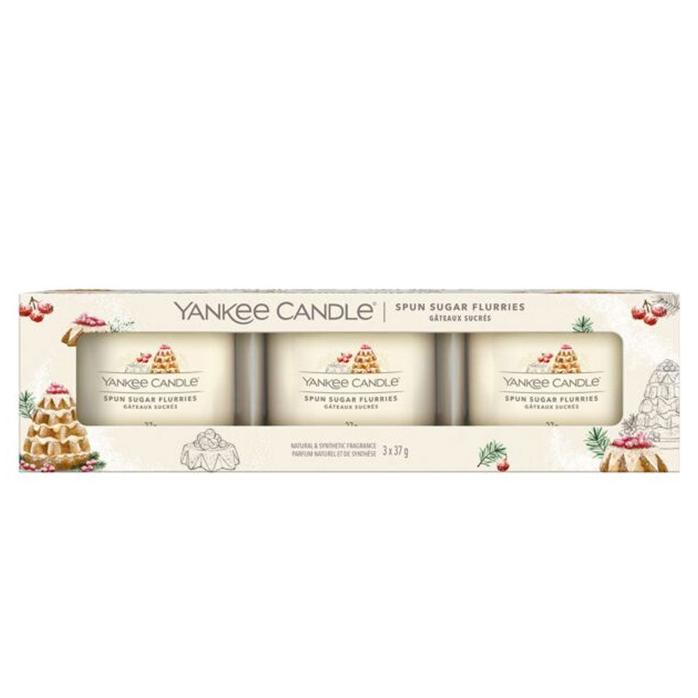 3 CANDELE PROFUMATE VOTIVE IN VETRO SPUN SUGAR FLURRIES