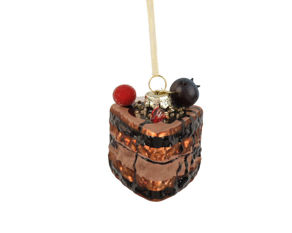 Pendente torta in vetro 6 x 5,8 x 6,8 cm marrone cioccolato Peraga Christmas