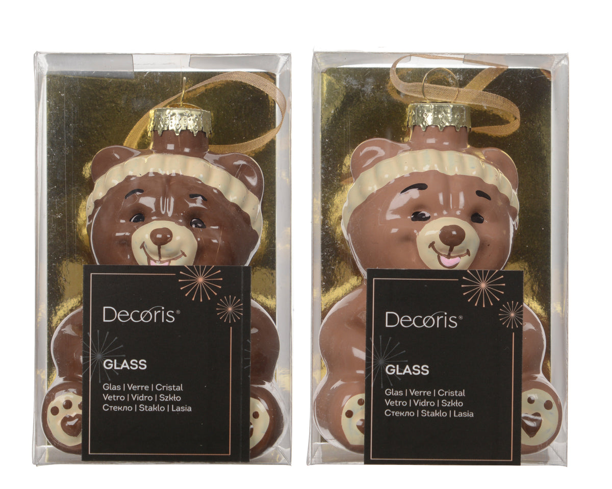 Pendente orso con regalo in vetro 5,6 x 4,8 x 9,8 cm colori modello assortito Peraga Christmas