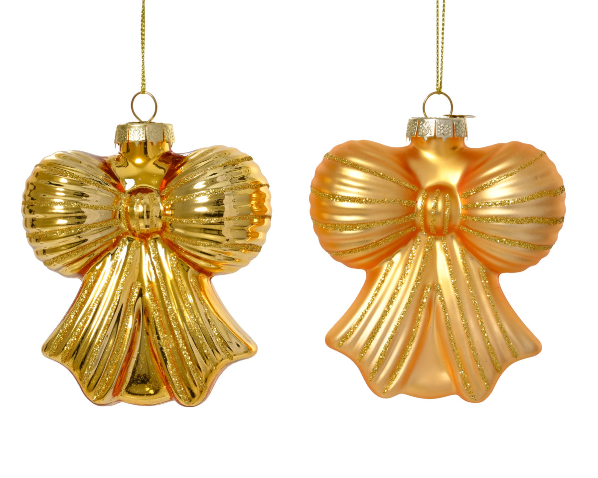 Pendente fiocco in vetro con linea glitter 9 x 4,2 x 10 cm oro chiaro Peraga Christmas