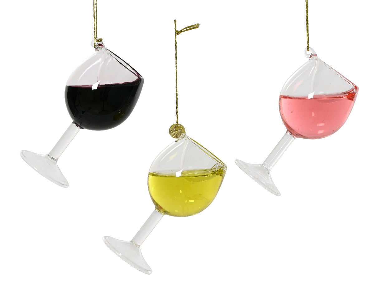 Bicchiere Vino decorazione natalizia appendibile modello assortito Rosa/Giallo/Rosso H9.9cm
