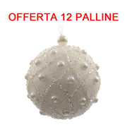 OFFERTA 12 PALLINE DI NATALE 8CM CON PERLINE BIANCO