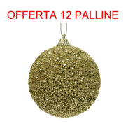 OFFERTA 12 PALLINE DI NATALE GLITTER 8 CM ORO CHIARO