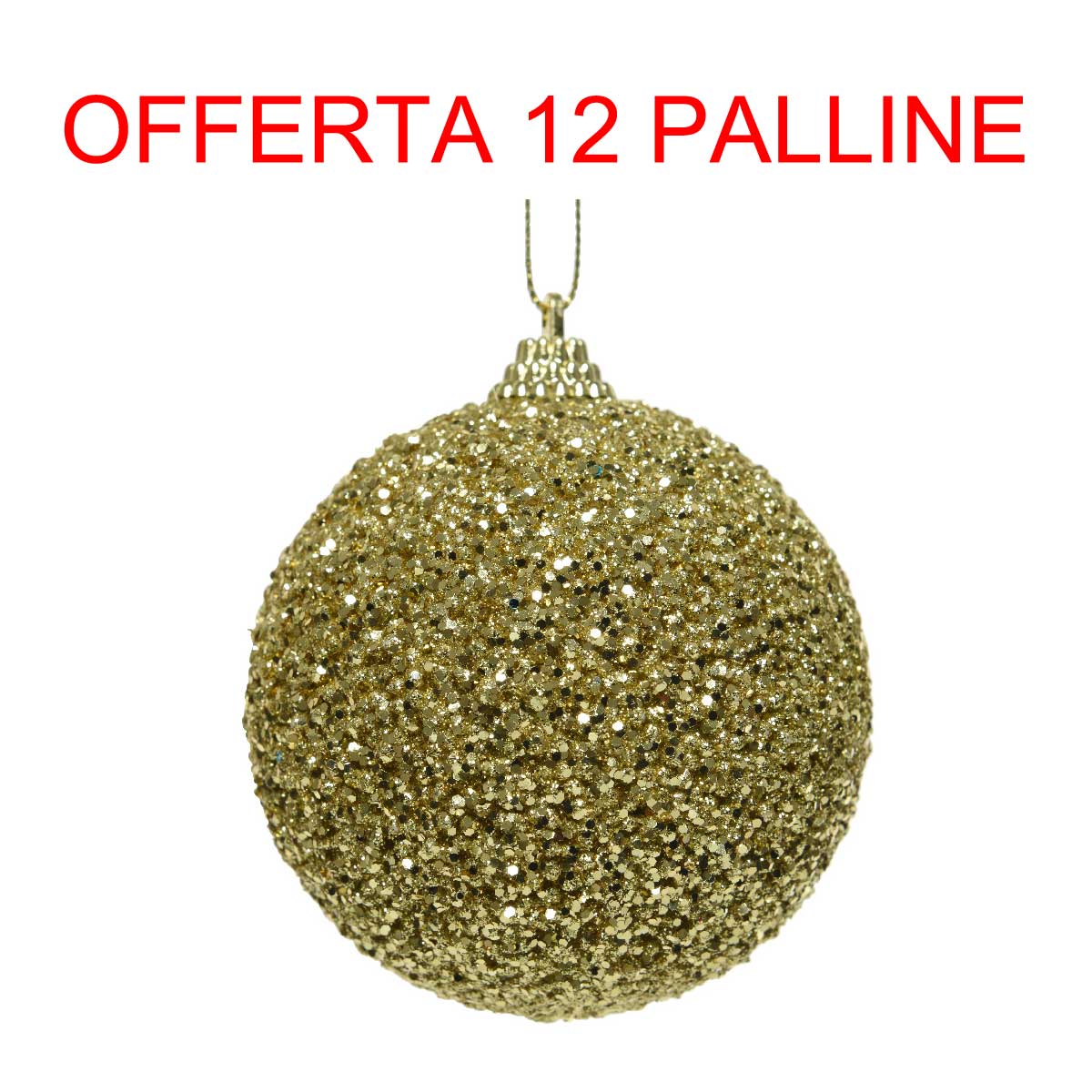 OFFERTA 12 PALLINE DI NATALE GLITTER 8 CM ORO CHIARO