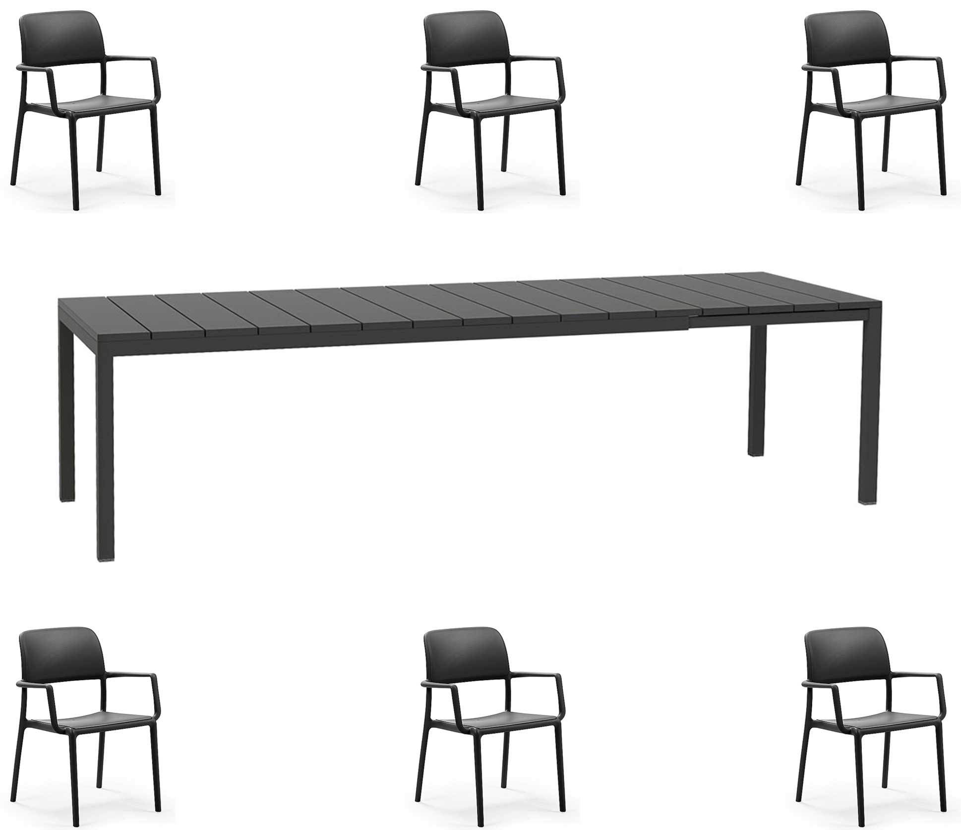 OFFERTA TAVOLO RIO ALLUNGABILE 210/280CM +6 POLTRONE RIVA COLORE A SCELTA