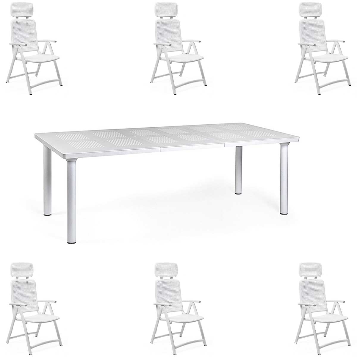OFFERTA TAVOLO LIBECCIO ALLUNGABILE 160/220CM + 6 POLTRONE ACQUAMARINA COLORE A SCELTA