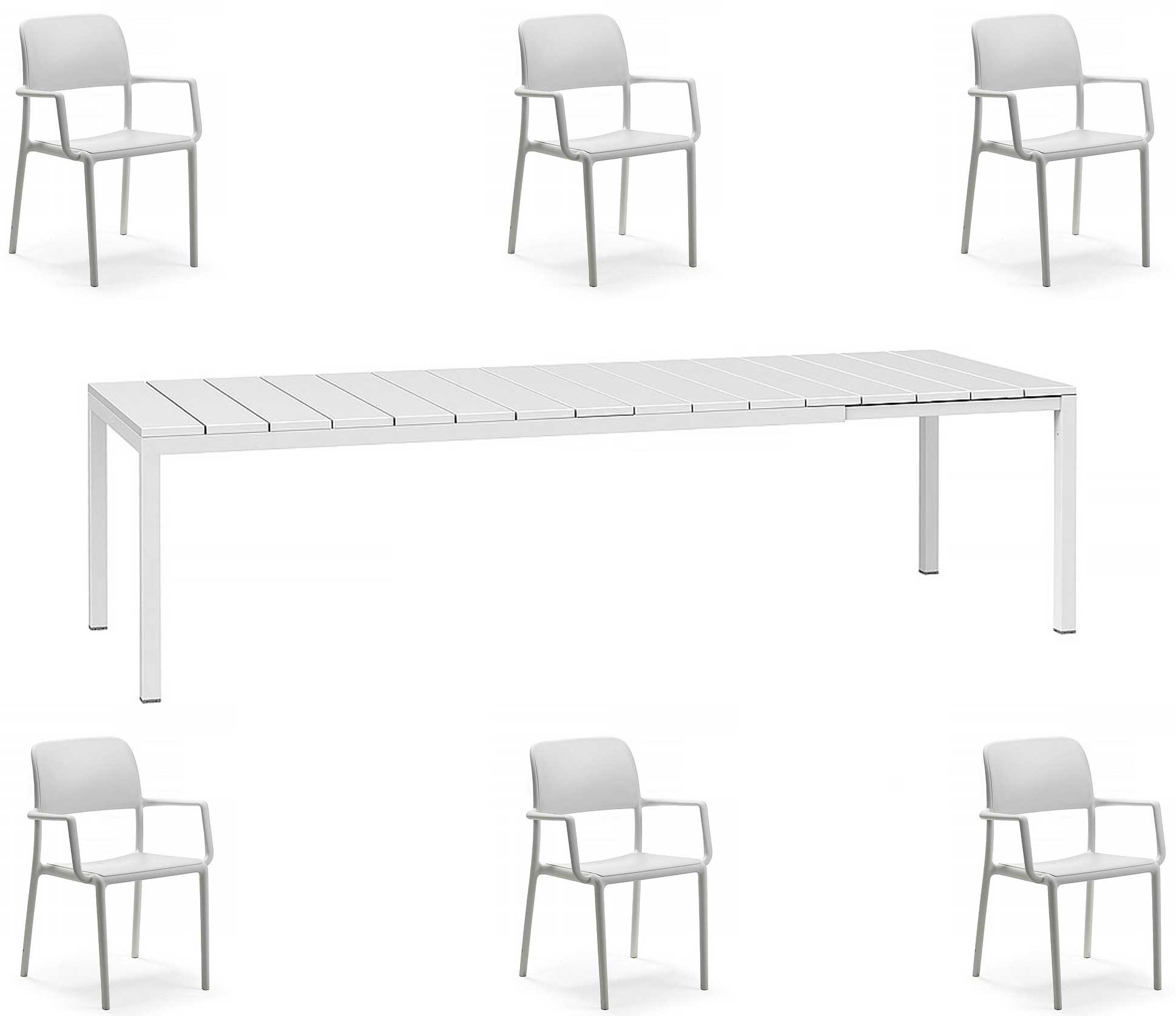 OFFERTA TAVOLO RIO ALLUNGABILE 210/280CM +6 POLTRONE RIVA COLORE A SCELTA