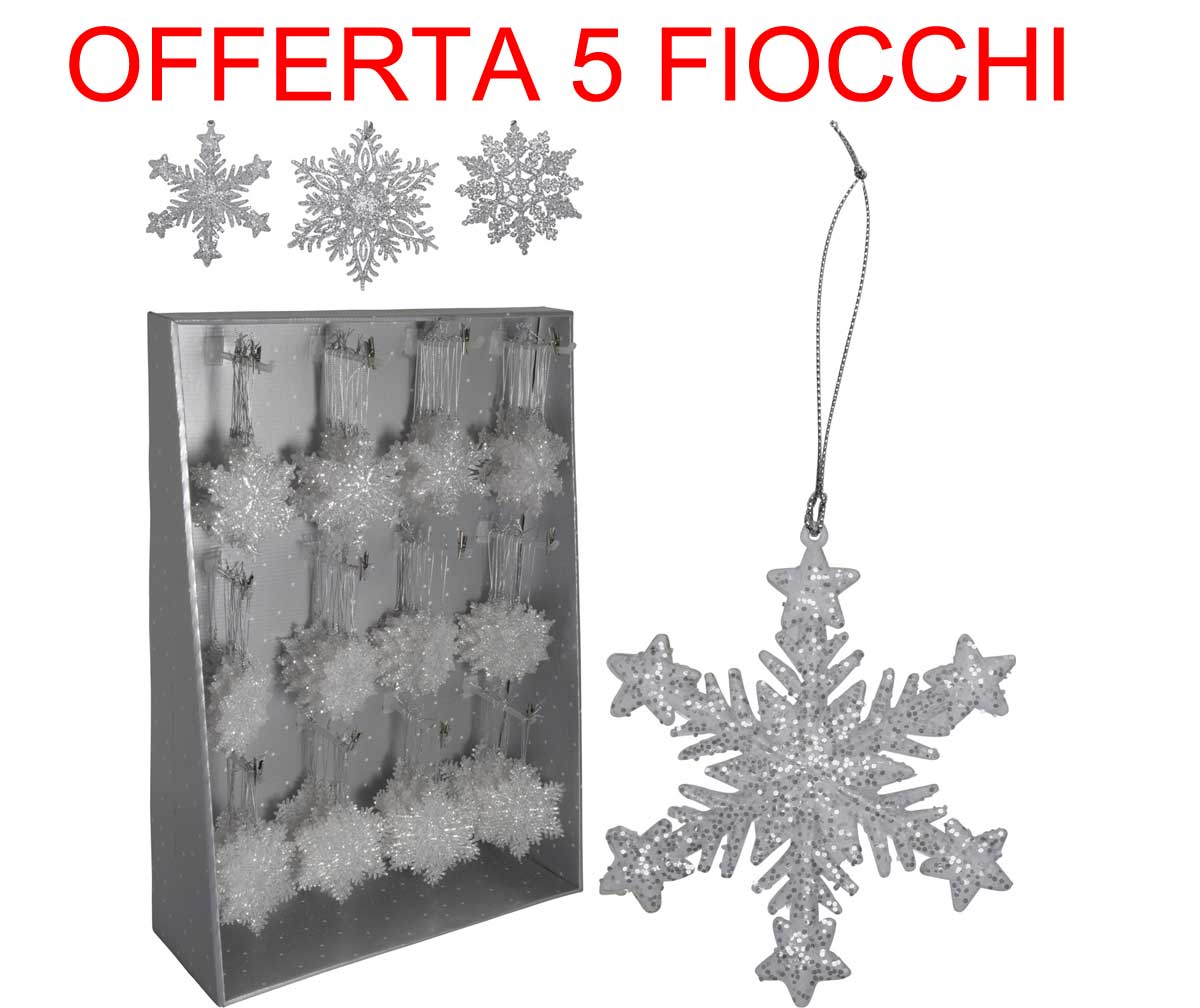 OFFERTA 5 FIOCCHI DI NEVE APPENDIBILI ARGENTO 10CM