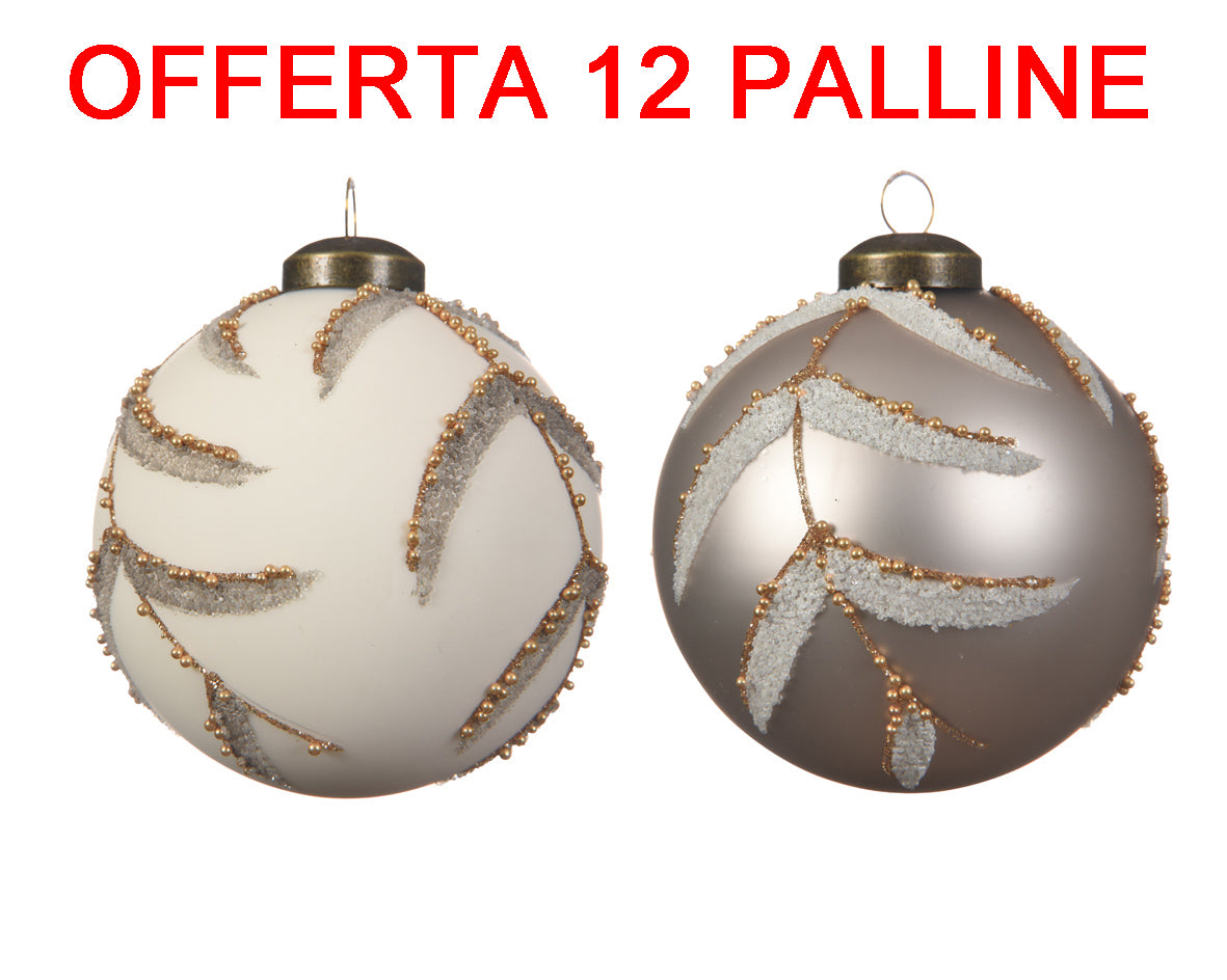 OFFERTA 12 PALLINE DI NATALE 8CM BIANCO LANA/LINO NATURALE ASSORTITA