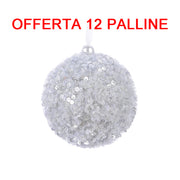 OFFERTA 12 PALLINE DI NATALE 8CM CON LUSTRINI ARGENTO