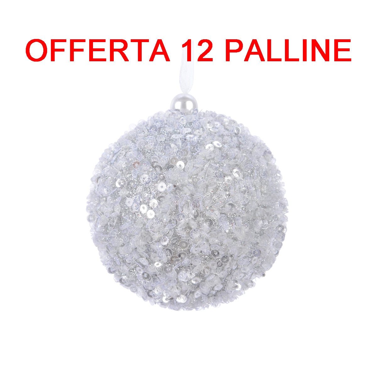 OFFERTA 12 PALLINE DI NATALE 8CM CON LUSTRINI ARGENTO