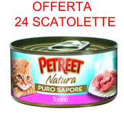 OFFERTA 24 SCATOLETTE CIBO UMIDO GATTO NATURA PURO SAPORE TONNO 70GR